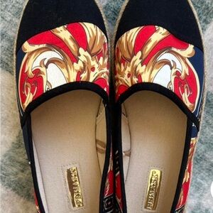 Womens Black Red White and Gold Loafers